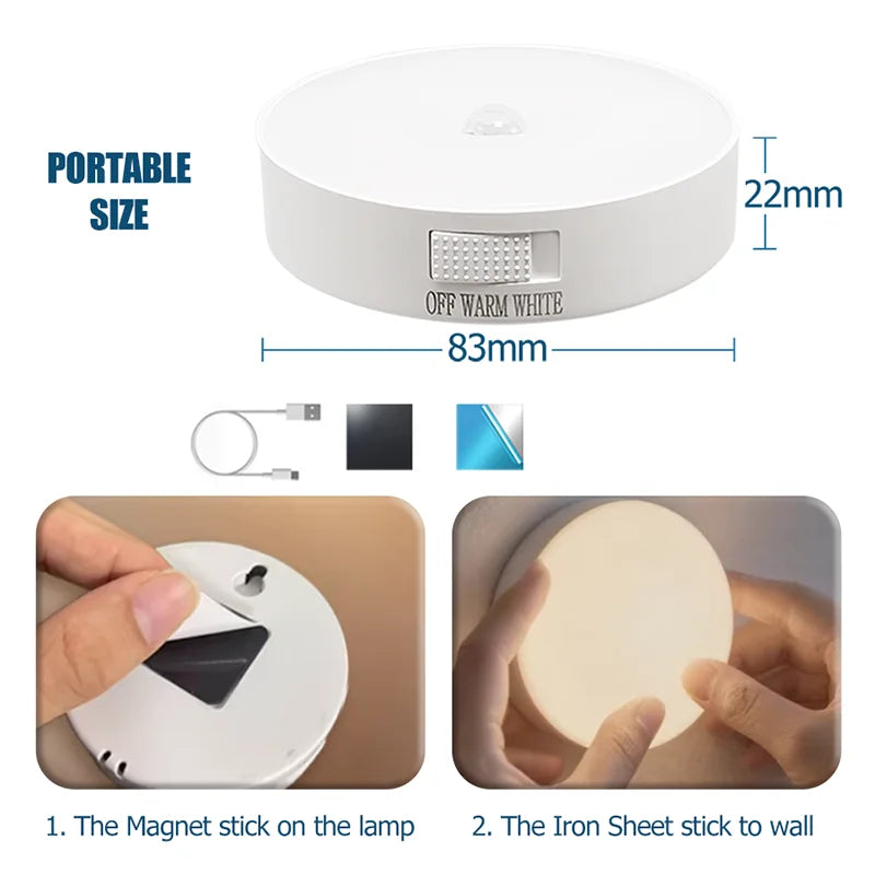 Motion Sensor Light USB Rechargeable Night Light LED Lamp for Kitchen Bedroom Stairs Hallway Cabinet Closet Wardrobe Nightlight