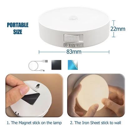 Motion Sensor Light USB Rechargeable Night Light LED Lamp for Kitchen Bedroom Stairs Hallway Cabinet Closet Wardrobe Nightlight