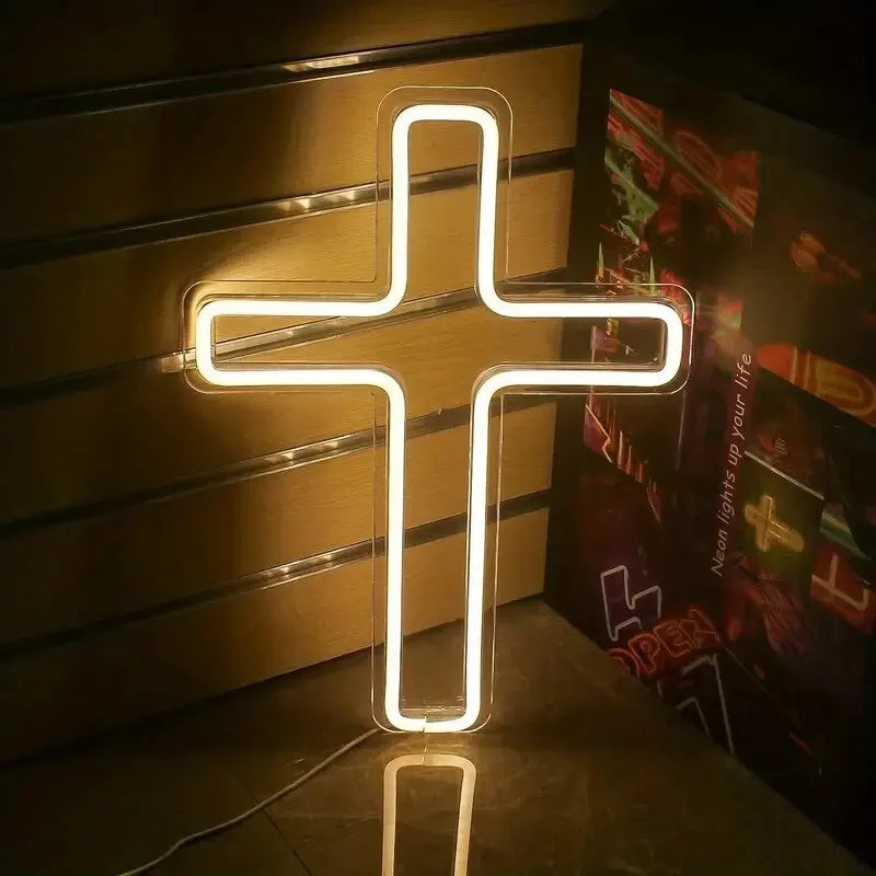 Jesus Cross Neon Signs, LED Neon Lights Signs for Church's Wall Decor, USB Powered Signs for Bedroom Home Wedding Celebrations