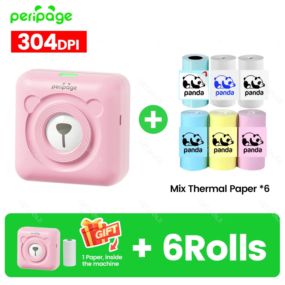 7 Colors Peripage A6 304DPI Mini Photo Printer Notes Sticker Label Printing Machine Bluetooth Portable Wireless Printer Marker