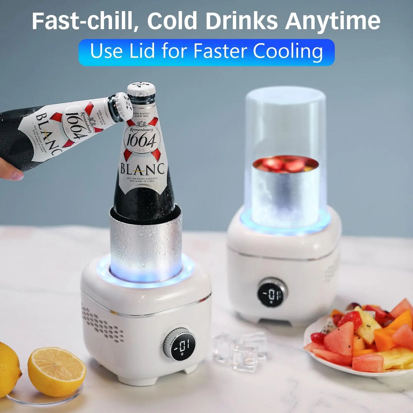 Eary  2-in-1 Cooling & Heating Cup with Mood Light Electric Can Drink Beverage Cooler for Cola Beer Coffee Juice Yogurt US Plug