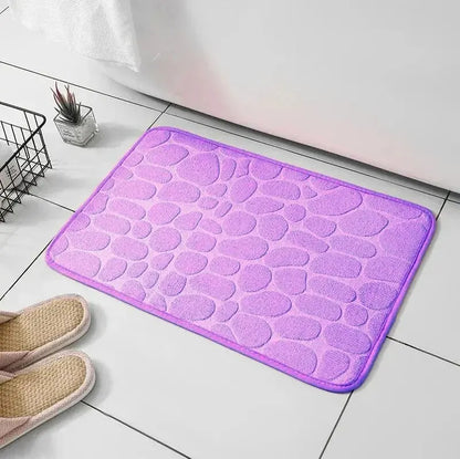 1pc Embossed Fiber Carpet, Bathroom Living Room Anti Slip Mat, Pebble Floor Mat, Household Items