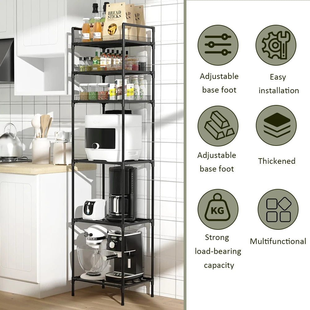 6 Tier Metal Storage Shelf Multi-Function Utility Shelf Heavy Duty Shelving Unit Pantry Shelves for Kitchen Bathroom Laundry