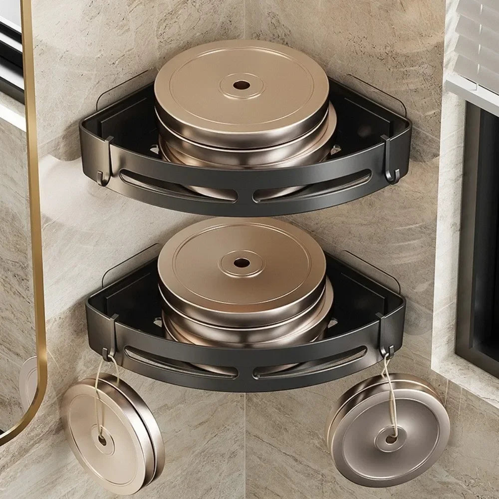 Bathroom Shelves Organizer No Punching Required Kitchen Corner Shelf Racks Shampoo Makeup Storage Holder Shower Towel Caddy Rack