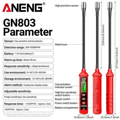 Handheld Gas Leak Detector ANENG GN803 Testers Methane Combustible Gas Detector Gases Concentration Analyzer Meter Leakage Tools