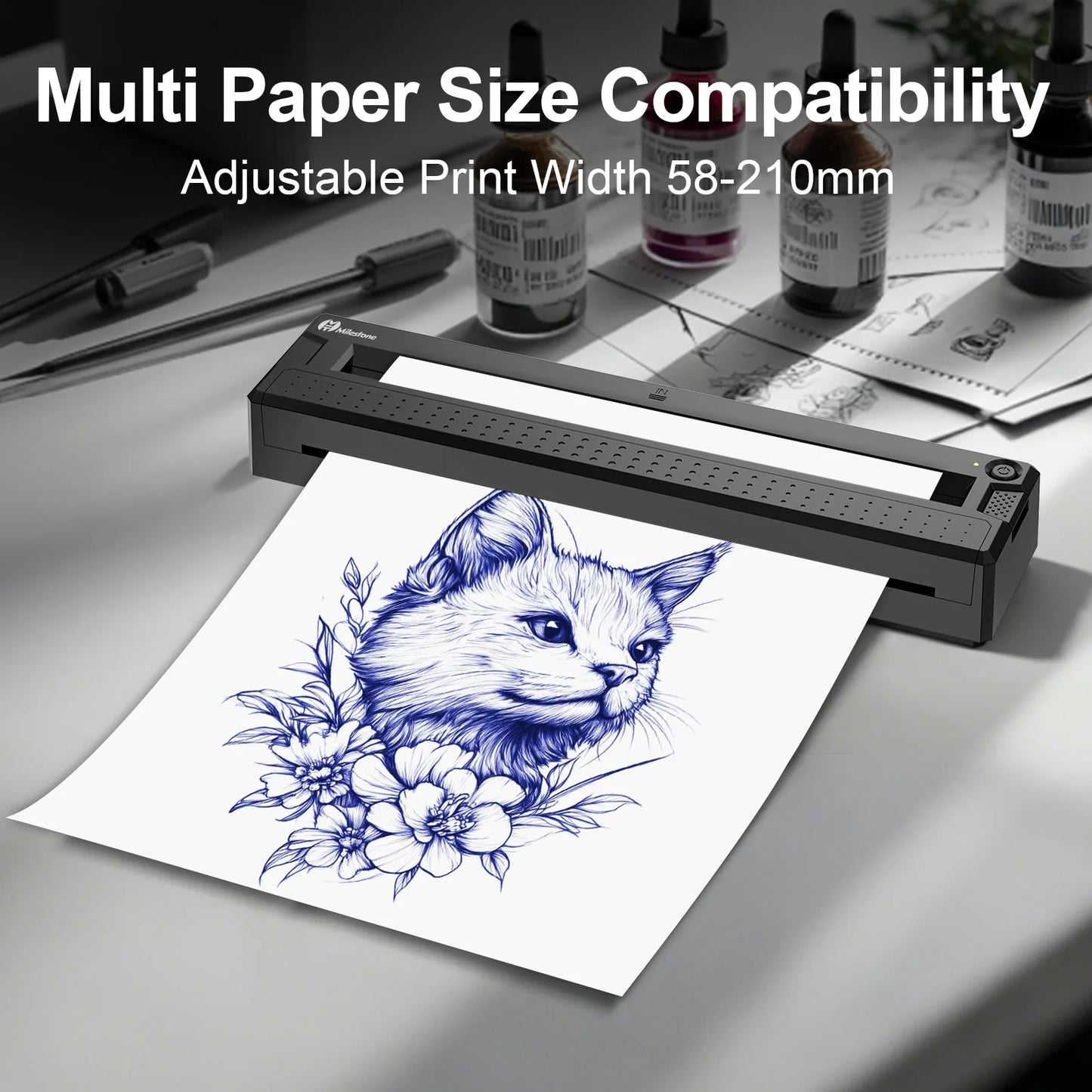 Portable Bluetooth Thermal Printer - Mini Wireless Printer for Tattoo Stencil & Document Printing, Equipped with Tattoo Paper +