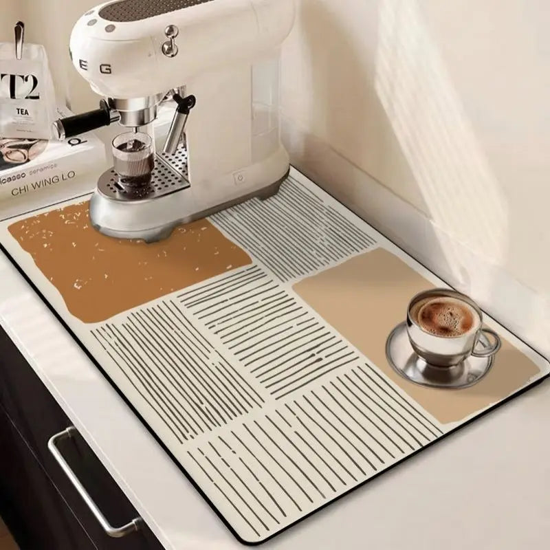 Dish Drying Mat Super Absorbent Dish Mat Drying Kitchen Mat with Floral Hide Stain Draining Mat for Kitchen Coffee Bar Decor