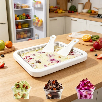 Ice Cream Maker Pan with 2 Scrapers Ice Cream Maker Plate Multifunctional Cold Sweet Fried Food Plate Rolled Ice Cream Maker