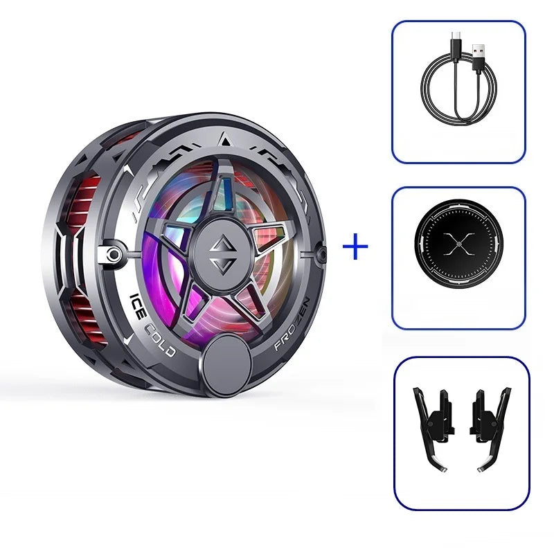 Universal Phone Cooler for Gaming, Magnetic Semiconductor Cooling Fan with Digital Display RGB Lights