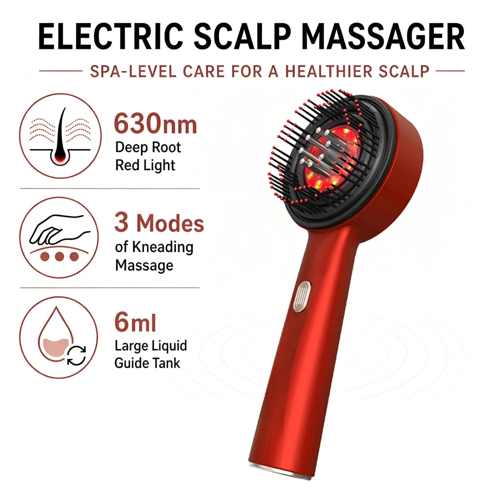 Scalp Massage Comb with Red Light, Electric Hair Scalp Massager with 3 Modes, Rechargeable 6ml Serum Applicator Tool