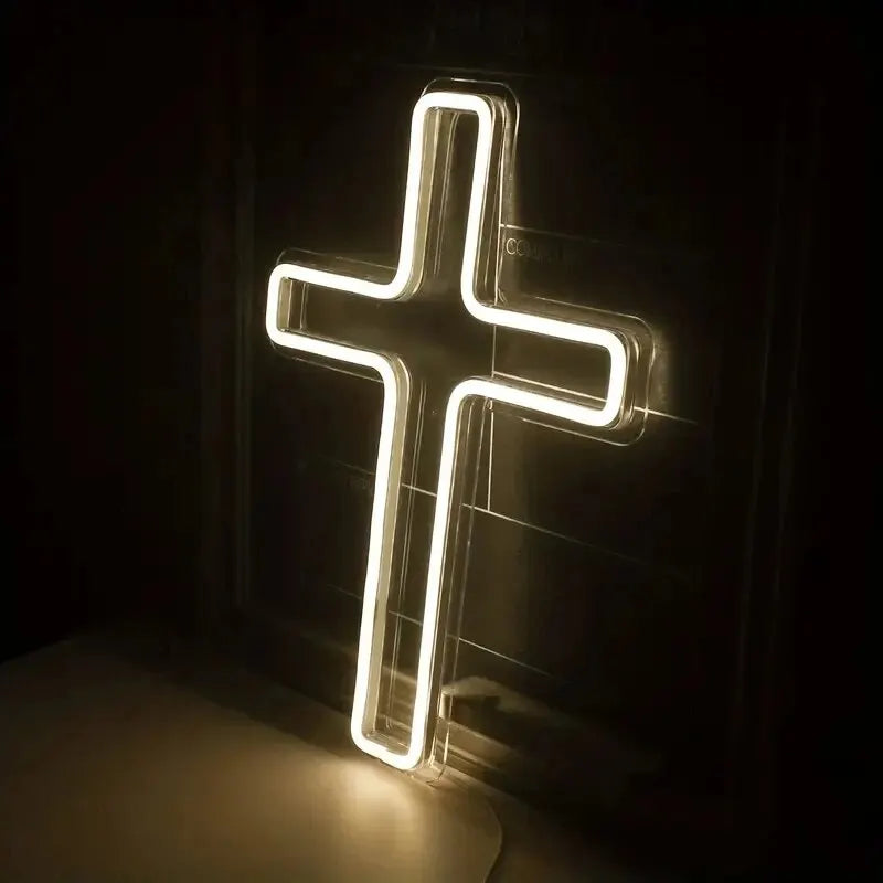 Jesus Cross Neon Signs, LED Neon Lights Signs for Church's Wall Decor, USB Powered Signs for Bedroom Home Wedding Celebrations